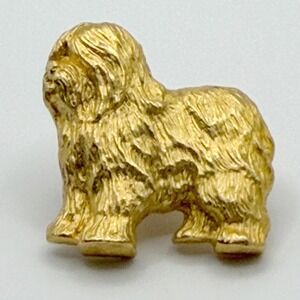 Vintage Old English Sheepdog Gold Tone Lapel Pin 1" Dog Brooch
